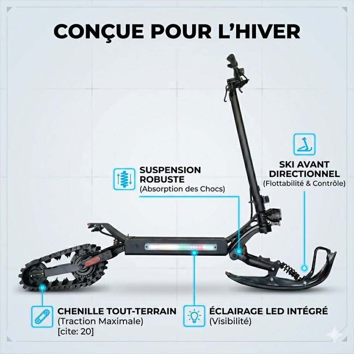 Gio, Snow Scooter 2025 (3 in 1), Trottinette Électrique (52 Volts) (26 Ah) (2000 Watts) avec Roues, Chenille et Ski