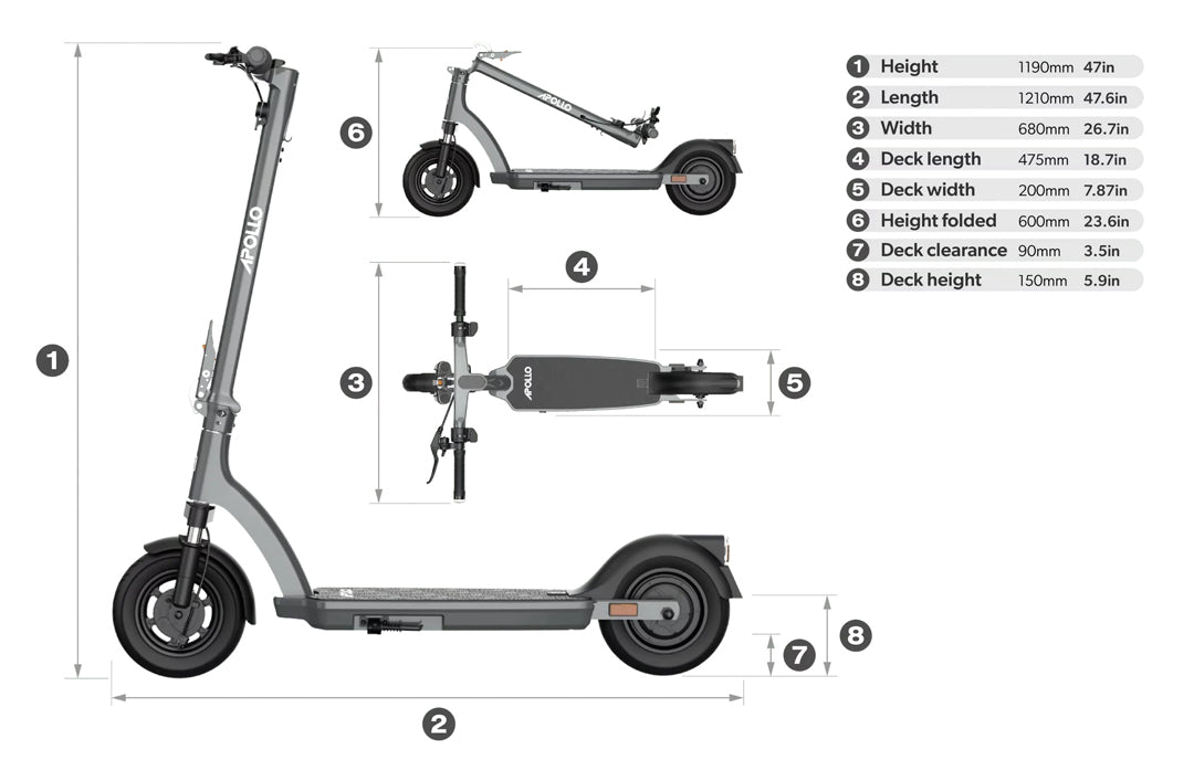 Apollo Air 2024, Trottinette Électrique (36 Volts) (15Ah) (500 Watts) (800 Watts/Peak)