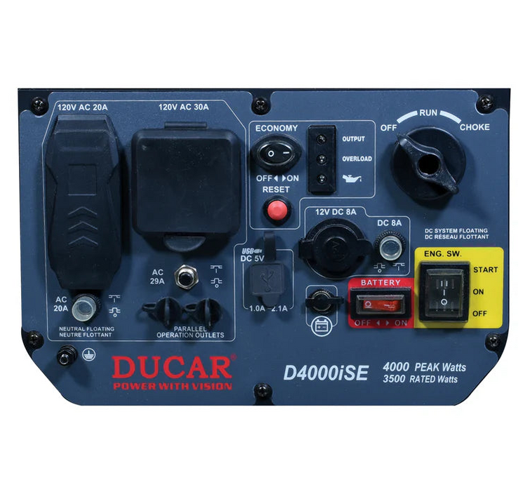 DUCAR, Génératrice Silencieuse 4400W, (DUEDLG4400ISE) (6CV) (192cc) (Dual Fuel: Propane et Essence)