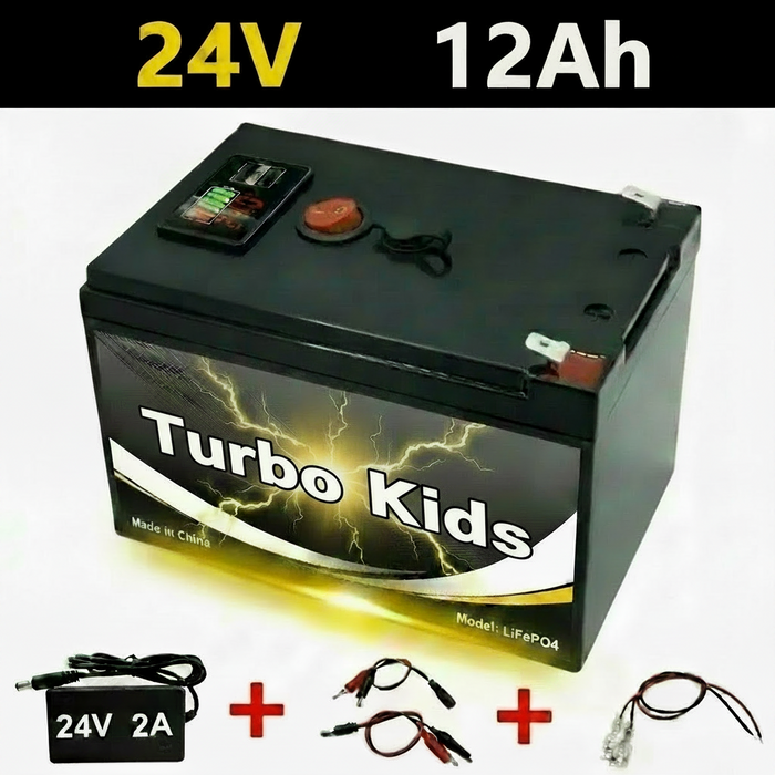 Ensemble de Mise à Niveau de Voiture pour Enfant, Batterie (24 Volts) (12Ah) (Grade A) au Lithium avec Chargeur et Adapteurs