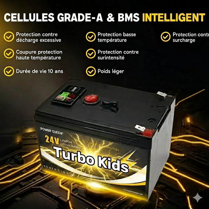Ensemble de Mise à Niveau de Voiture pour Enfant, Batterie (24 Volts) (12Ah) (Grade A) au Lithium avec Chargeur et Adapteurs