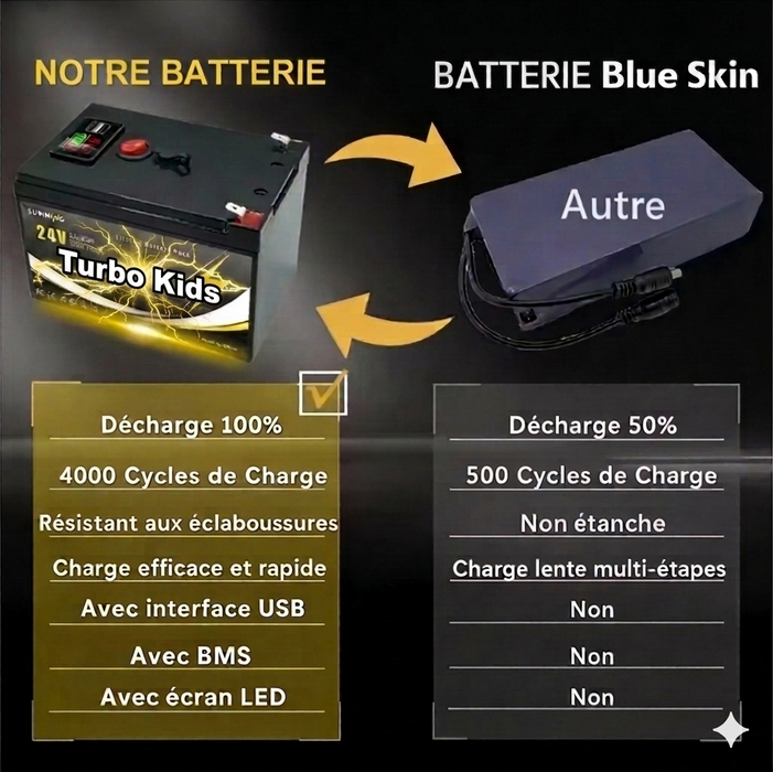 Ensemble de Mise à Niveau de Voiture pour Enfant, Batterie (24 Volts) (12Ah) (Grade A) au Lithium avec Chargeur et Adapteurs