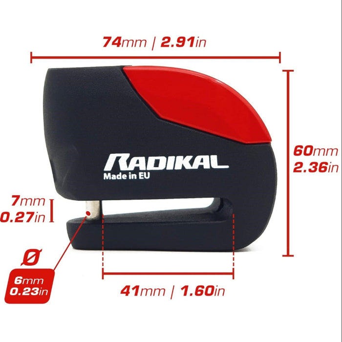 Radikal, RK9, Cadenas à Disque Antivol avec Alarme Premium 120 dB pour Vélo