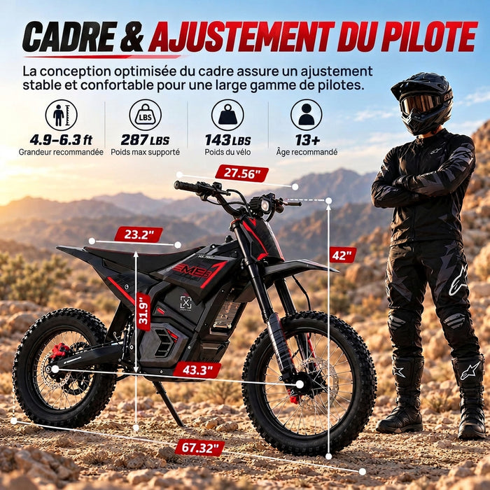 Valtinsu, EM5 Pro, Motocross Électrique (60 Volts) (27Ah) (2500 Watts) (5600 Watts Crête)