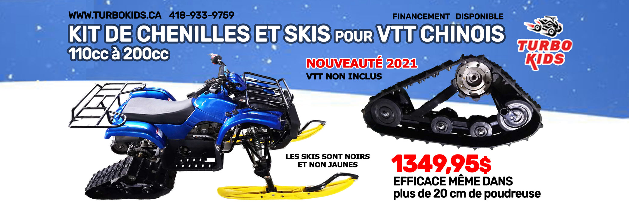 Kit de Chenilles et Skis (Compatible avec Freins à tambour avant) pour VTT (110cc à 125cc)